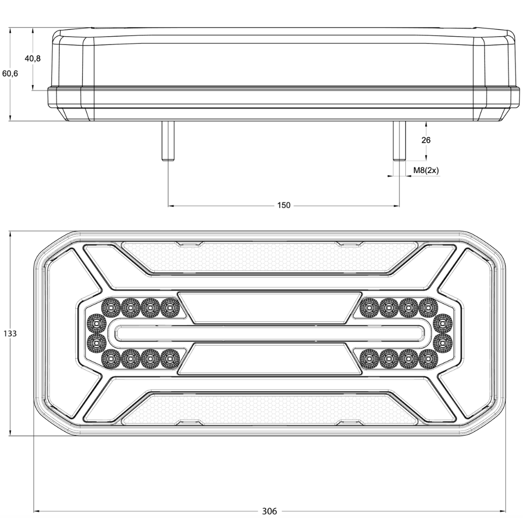 WAS W185DD S2 Large Rectangular Neon Trailer Light with Dynamic Indicator / 12"