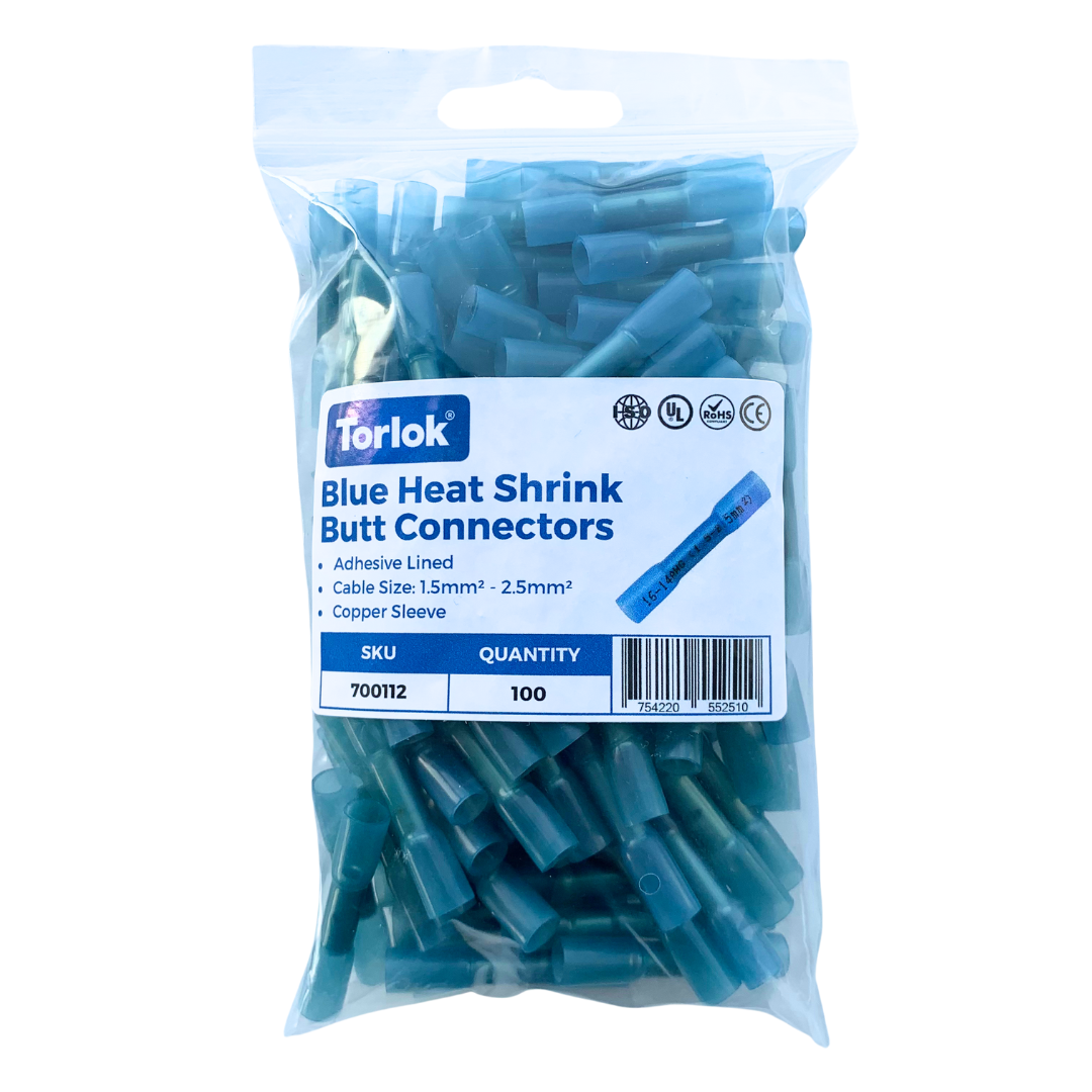 pack of 100 heat shrink blue butt connectors