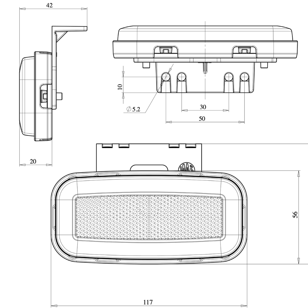 WAS W199 Rectangular Marker Lights with Reflector