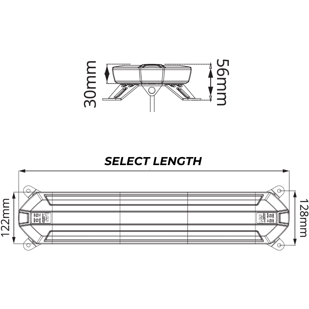 LAP Comet LED Beacon Roof Bar Flashing Vans and Trucks dimensions