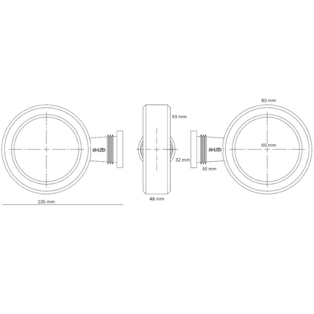 Smoked Short Danish LED Marker Light / Tri-colour with Indicator Function